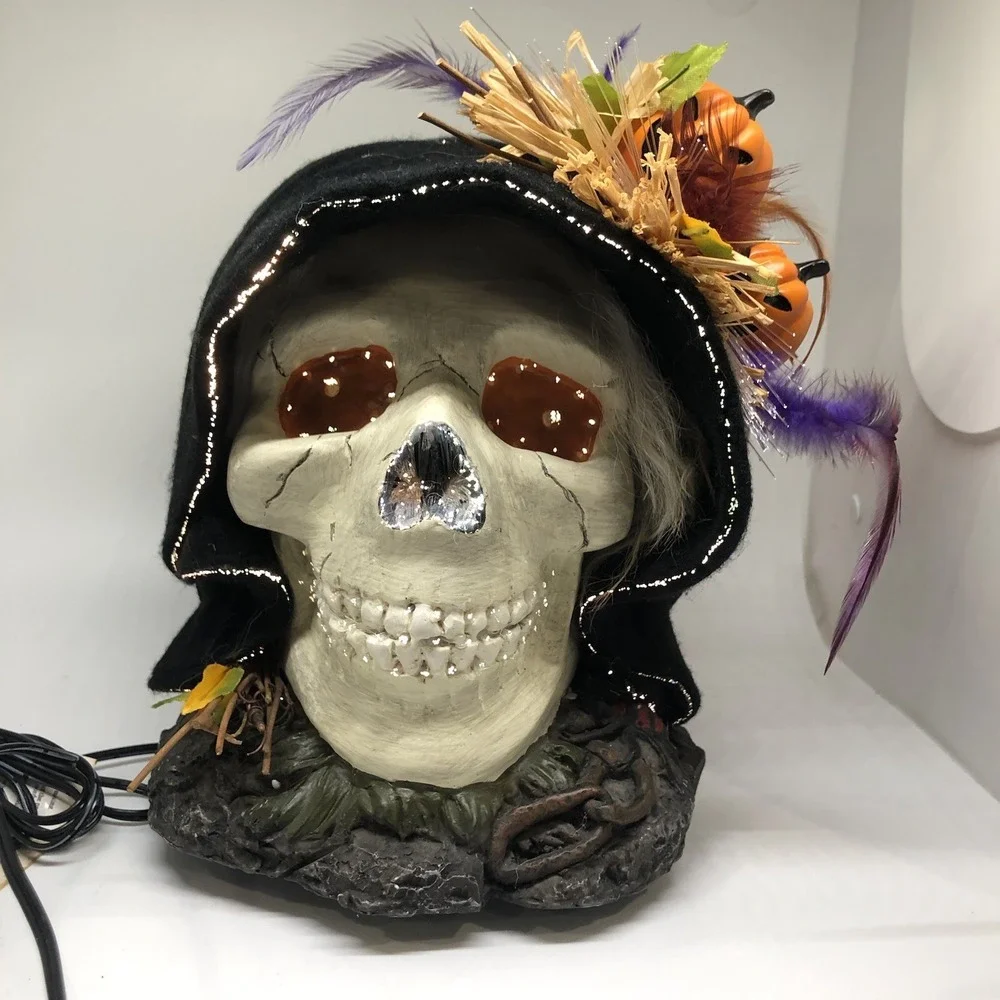 Fiber Optic Halloween Skull With Black Hood Creative Designs